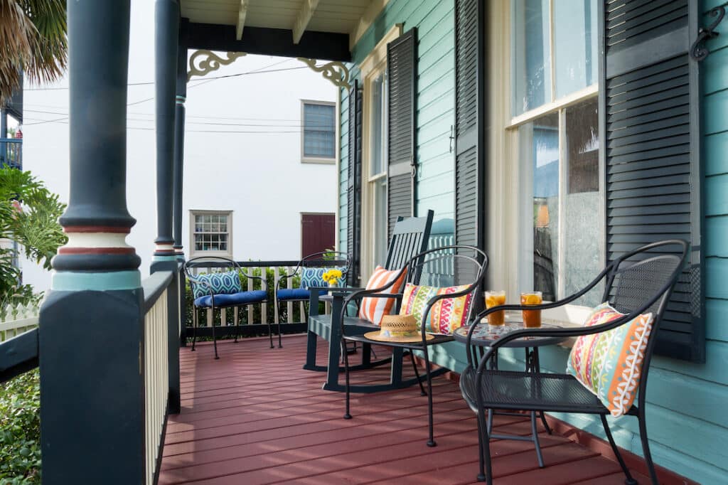 Bed and Breakfast in St. Augustine, photo of the porch at St. Francis Inn with chairs and iced tea