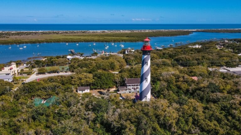 drone view of the lighthouse in St. Augustine