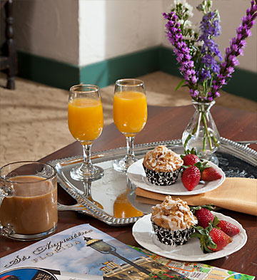 Breakfast Tray with muffins and strawberries