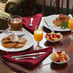 breakfast selections, pancakes, quiche, fresh fruit