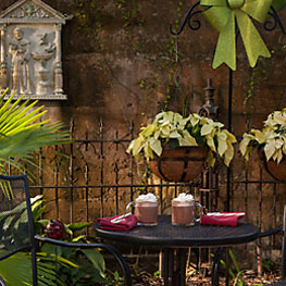 hot chocolate in the courtyard in winter