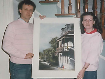Joe and Margaret Finnegan with a painting of the Inn, taken in 1985 just after the couple had purchased the Inn